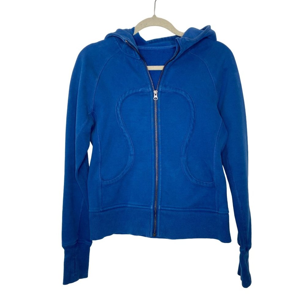 Lululemon Scuba Hoodie 8 Royal Blue Full Zip Pockets Terry Cloth Logo French